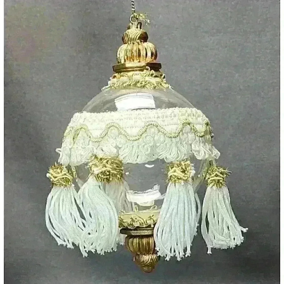 Dillard's Trimmings Christmas Ornament Blown Glass 3" Ball Ornament with Tassels - Picture 3 of 6